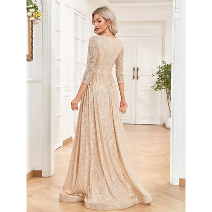 Champagne Sequined High Waist Party Formal Dress