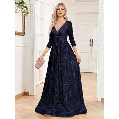Champagne Sequined High Waist Party Formal Dress