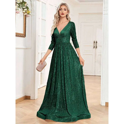Champagne Sequined High Waist Party Formal Dress