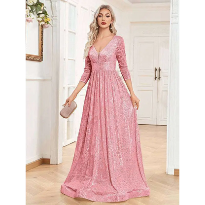 Champagne Sequined High Waist Party Formal Dress