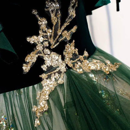 Dark Green Sling Temperament Long Banquet Gown