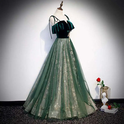 Dark Green Sling Temperament Long Banquet Gown