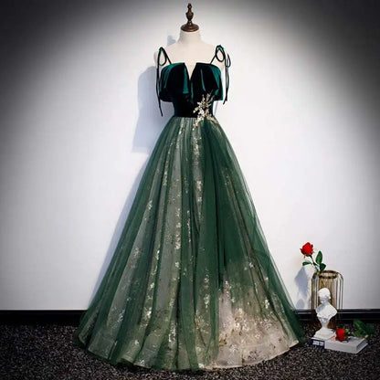 Dark Green Sling Temperament Long Banquet Gown