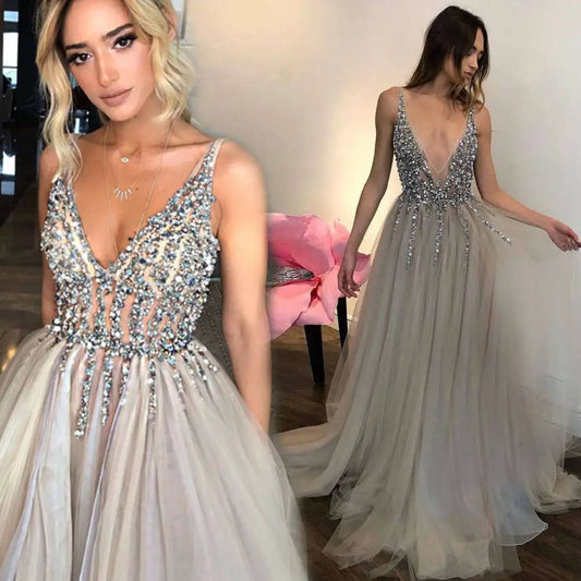 Diamond Grey Banquet Beaded Evening Dress