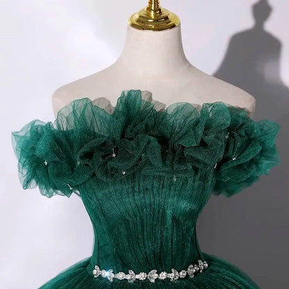 Emerald Green Tulle Evening Dress Banquet Temperament