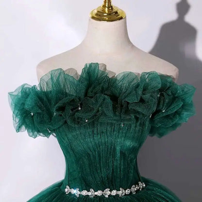 Emerald Green Tulle Evening Dress Banquet Temperament