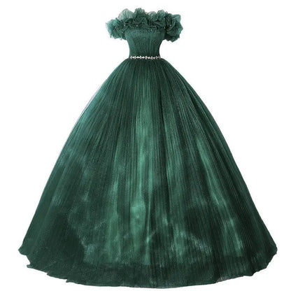 Emerald Green Tulle Evening Dress Banquet Temperament
