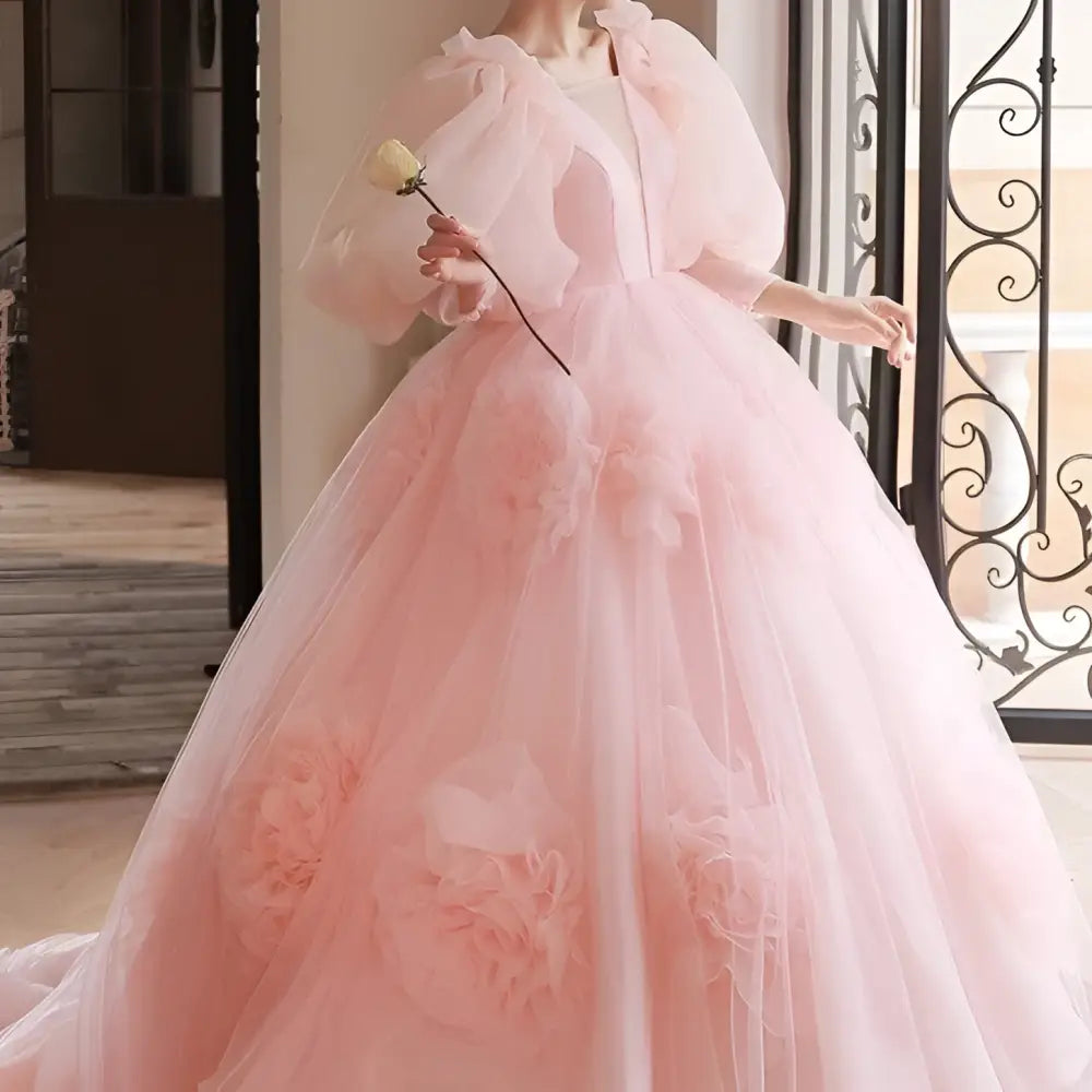 High End Banquet Style Host Floral Tulle Gown
