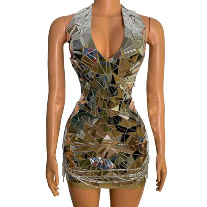 Mirrored Rhinestone Stage Nightclub DJ Female Dress