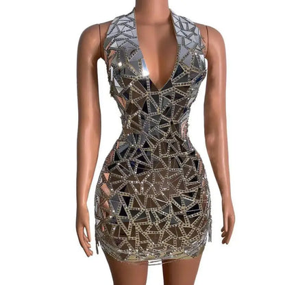 Mirrored Rhinestone Stage Nightclub DJ Female Dress