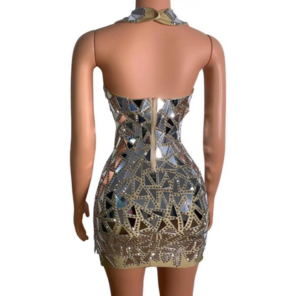 Mirrored Rhinestone Stage Nightclub DJ Female Dress