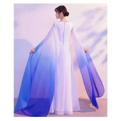 Ombre Cape Blue Floral Choral Dress Red Song Competition