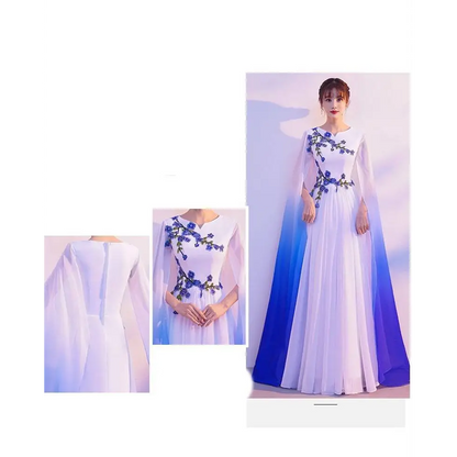 Ombre Cape Blue Floral Choral Dress Red Song Competition
