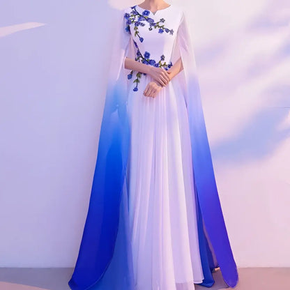 Ombre Cape Blue Floral Choral Dress Red Song Competition