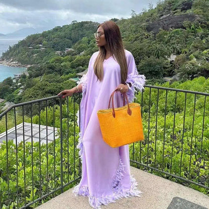 Orange Feathered Loose Dress Luxury Robe