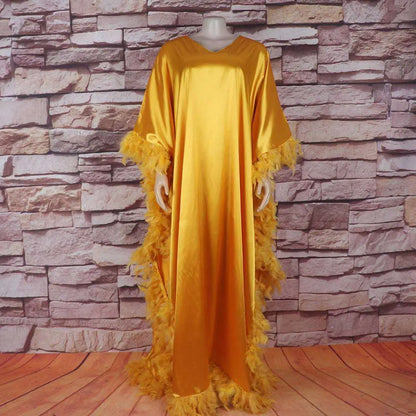 Orange Feathered Loose Dress Luxury Robe