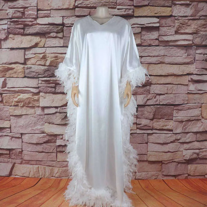 Orange Feathered Loose Dress Luxury Robe