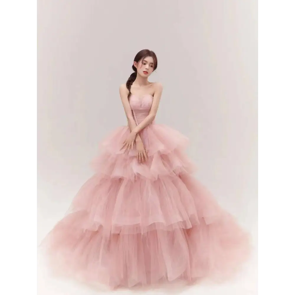 Pink Tiered Tulle Dress Fairy Temperament Main Yarn