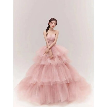 Pink Tiered Tulle Dress Fairy Temperament Main Yarn