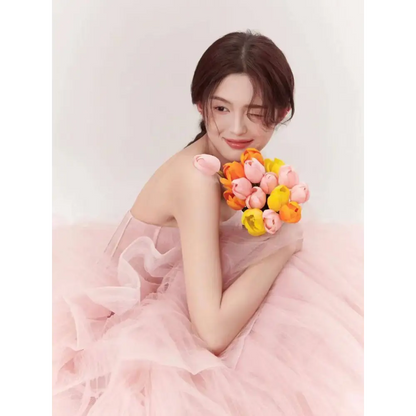 Pink Tiered Tulle Dress Fairy Temperament Main Yarn