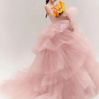Pink Tiered Tulle Dress Fairy Temperament Main Yarn