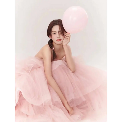 Pink Tiered Tulle Dress Fairy Temperament Main Yarn
