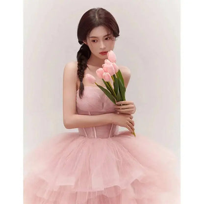Pink Tiered Tulle Dress Fairy Temperament Main Yarn