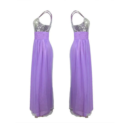 Purple Sequin Chiffon Bridesmaid Dress Long