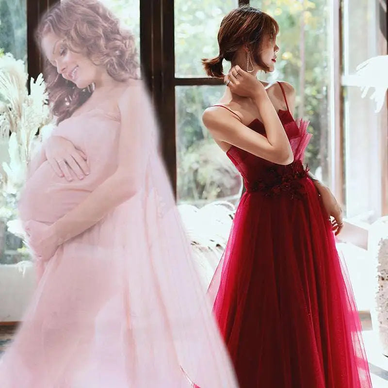 Red Satin Engagement Suspender Evening Dress