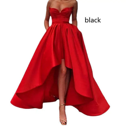 Red Satin High Low Ladies Evening Dress