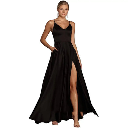 Red Satin Temperament Long Dress