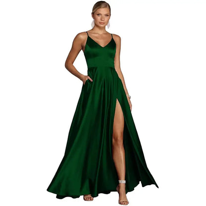 Red Satin Temperament Long Dress