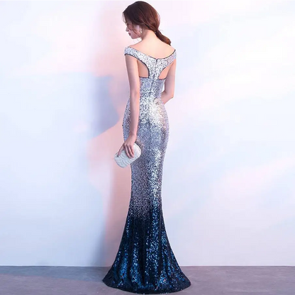 Rose Gold Sequined Long Slim Fit Fashion Host Gown