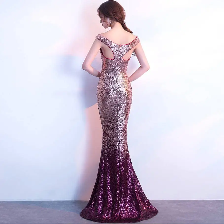 Rose Gold Sequined Long Slim Fit Fashion Host Gown