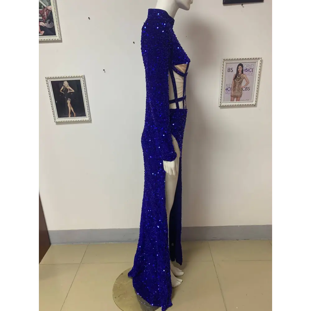 Royal Blue Siren Ji Sequin High Slit Dress