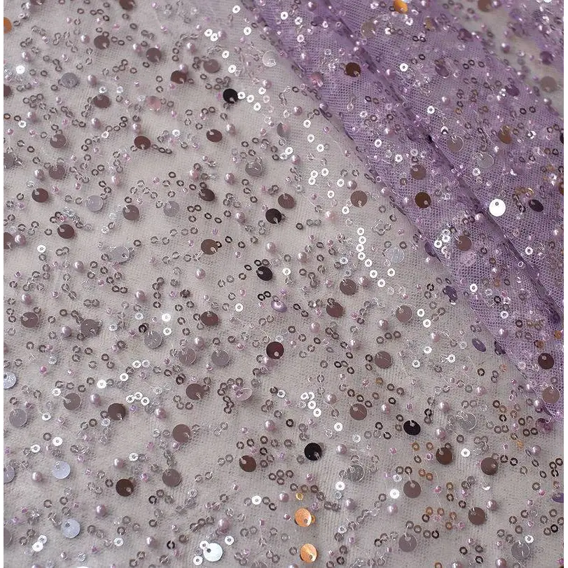 Sequined Pearl Embroidery Lace Asymmetric Dress