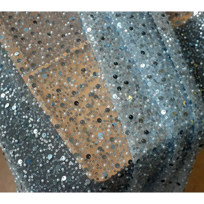 Sequined Pearl Embroidery Lace Asymmetric Dress