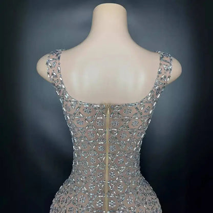 Silver Metallic Niche Princess Gathering Banquet Dress