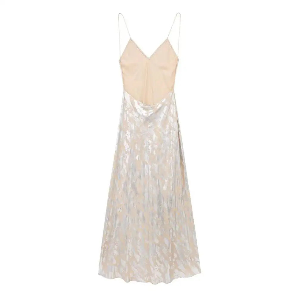 Silver Satin Metal Foil Printed Underwear Dress