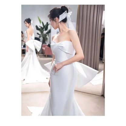 Small Trailing Temperament Satin Mermaid Wedding Dress