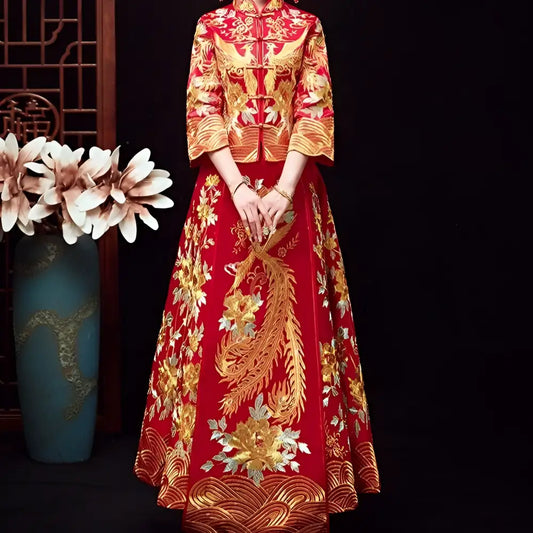 Traditional Chinese Dragon and Phoenix Robes Xiuhe Dress